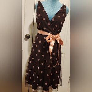 Brown Polka Dot Knee-Length Sleeveless Sundress
